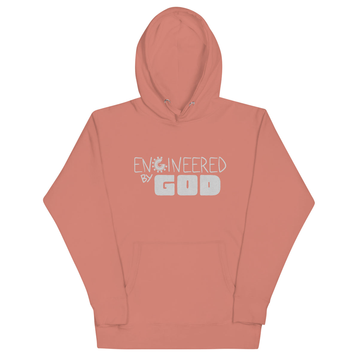 Engineered by God Hoodie in Dusty Rose, front view