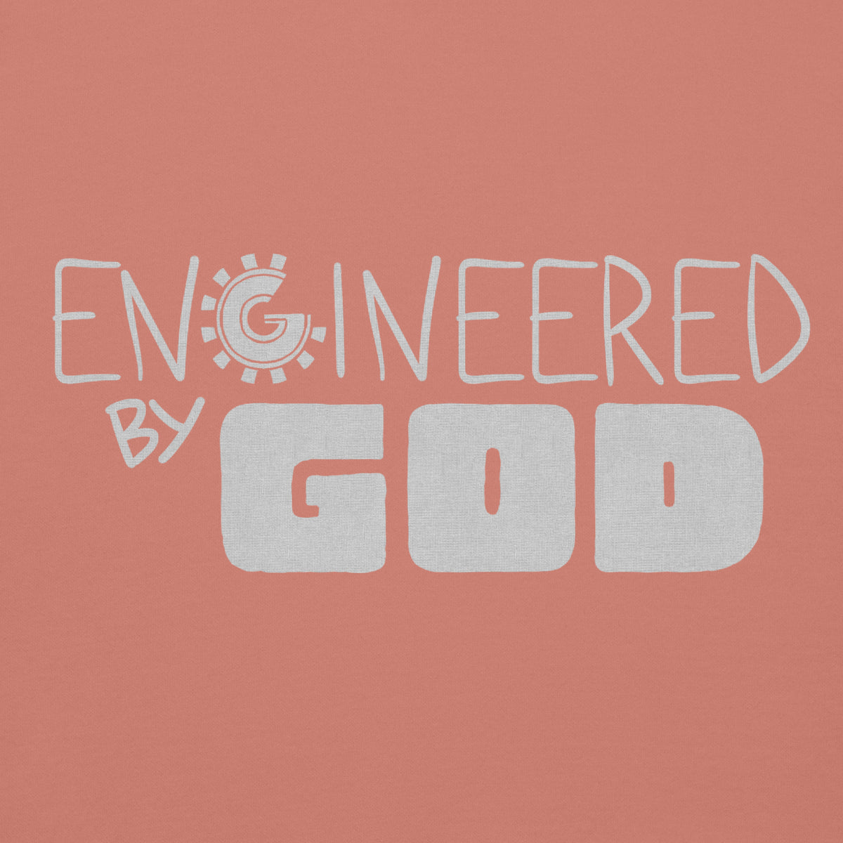 Engineered by God Hoodie in Dusty Rose, front view