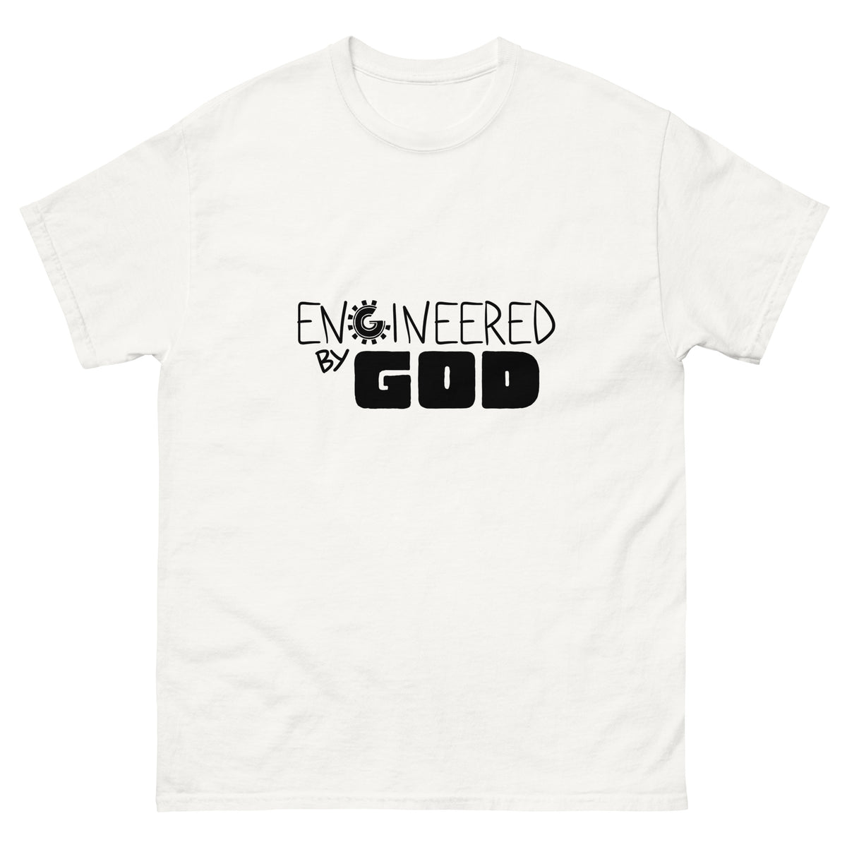 Engineered by God T-Shirt in White, front view