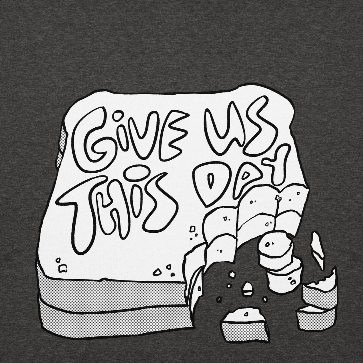 Give Us This Day Hoodie in Charcoal Heather, front view – Matthew 6:11