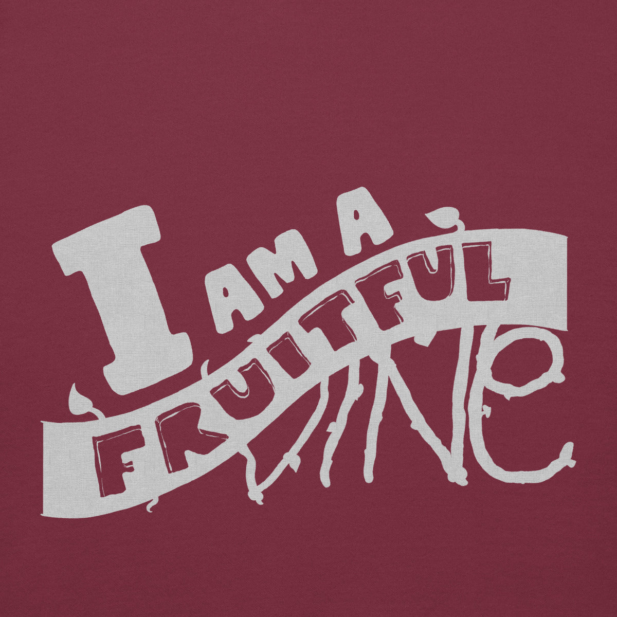 I Am a Fruitful Vine Luminous Hologram Hoodie in Maroon, front view – John 15:5