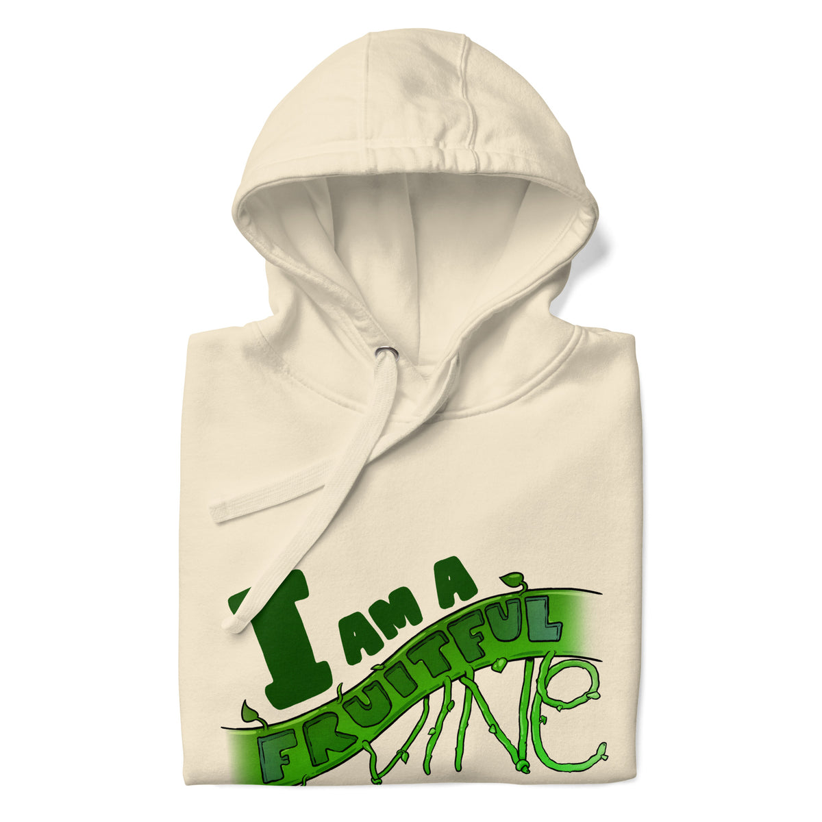 I Am a Fruitful Vine Hoodie in Bone, front view – John 15:5