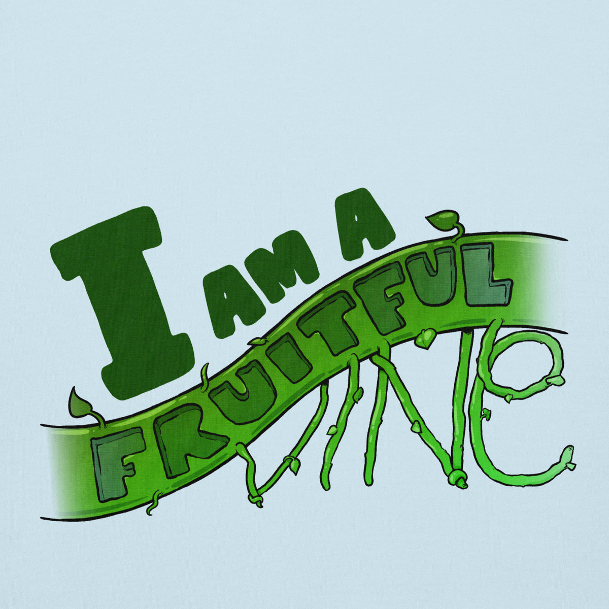 I Am a Fruitful Vine Hoodie in Sky Blue, front view – John 15:5