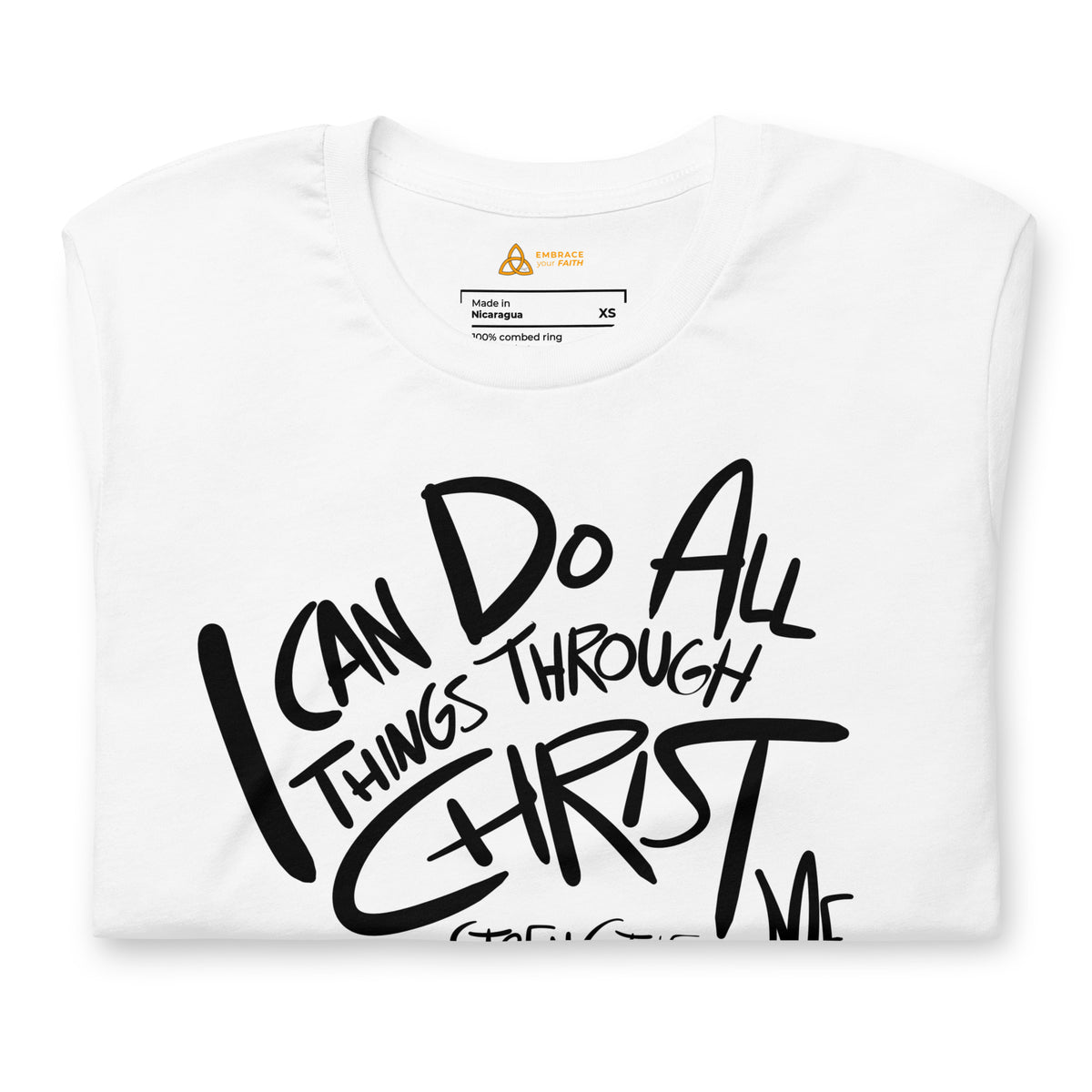 I Can Do All Things Affirmation T-Shirt in White, front view – Philippians 4:13
