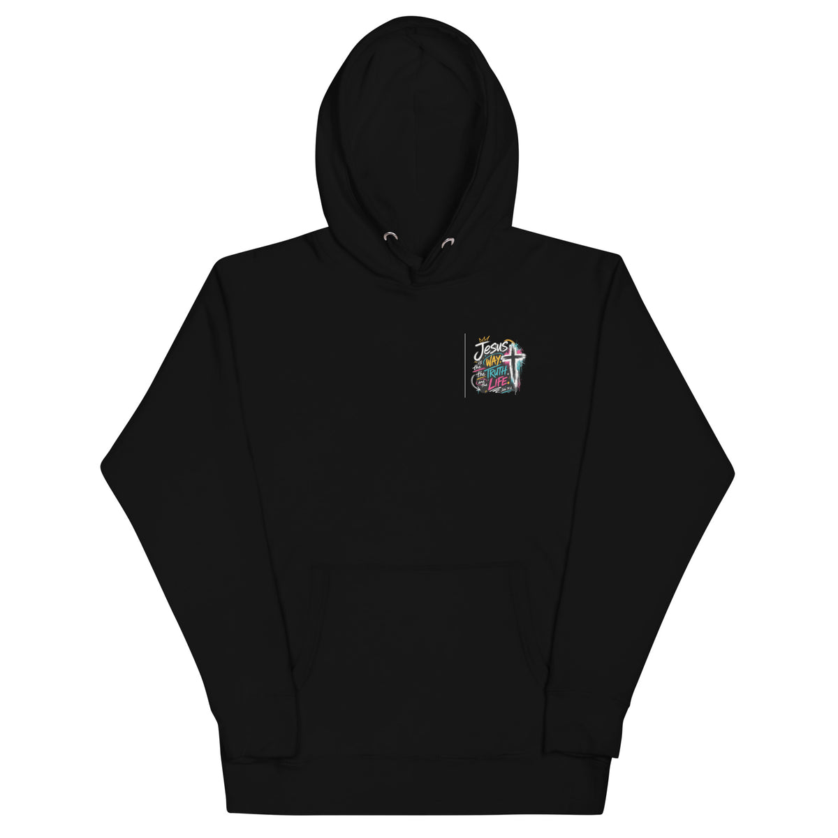 Jesus the Way Hoodie in Black, front view – John 14:6