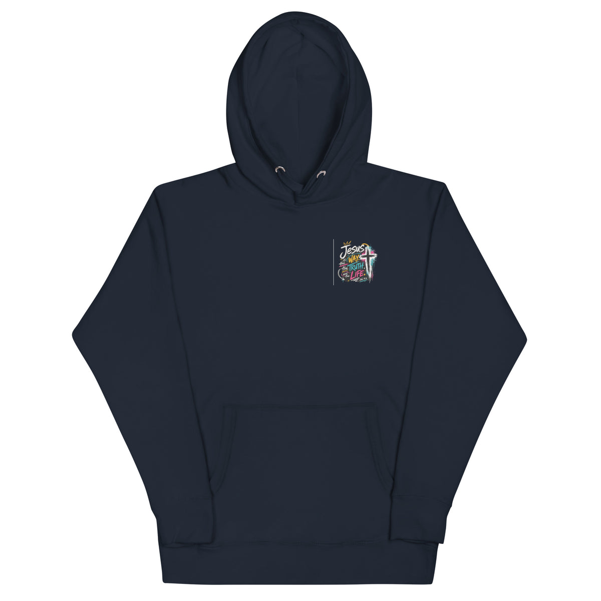 Jesus the Way Hoodie in Navy Blazer, front view – John 14:6