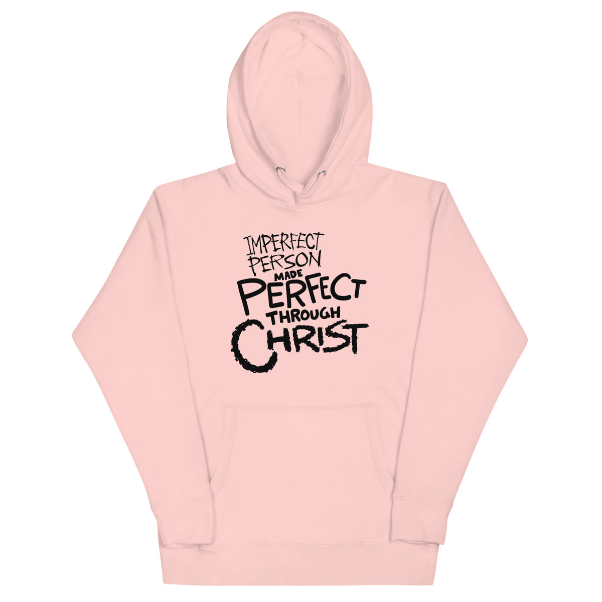 Made Perfect Hoodie in Light Pink, front view – 2 Corinthians 12:9