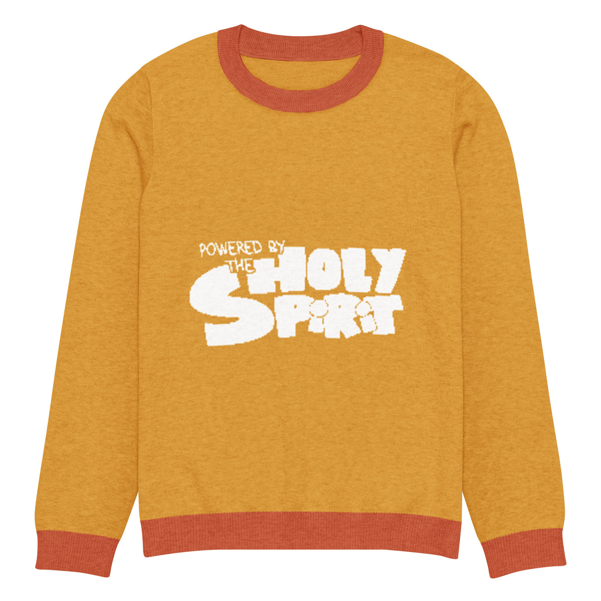 Powered by the Holy Spirit Knitted Crew Neck Sweater, front view