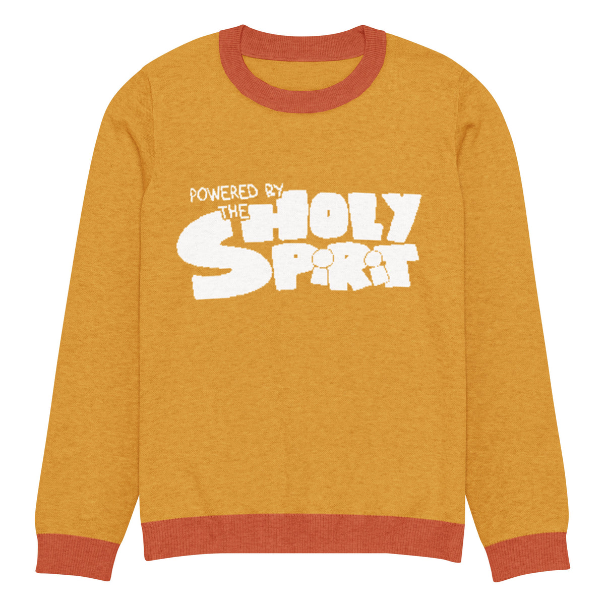 Powered by the Holy Spirit Knitted Crew Neck Sweater, front view