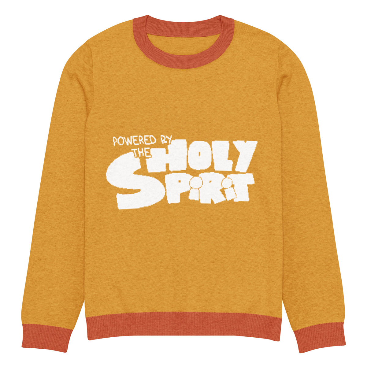 Powered by the Holy Spirit Knitted Crew Neck Sweater, front view
