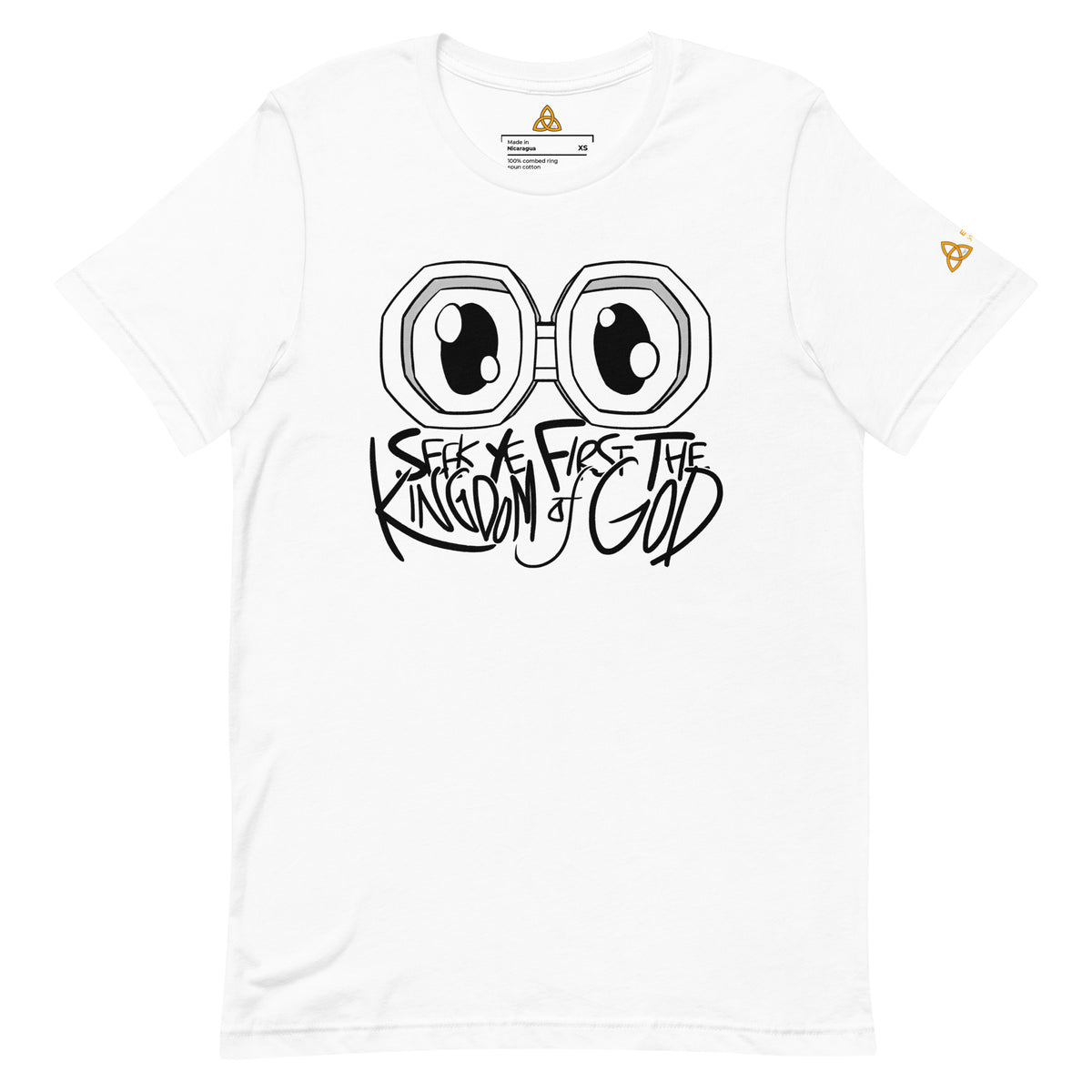 Seek Ye First the Kingdom T-Shirt in White, front view – Matthew 6:33