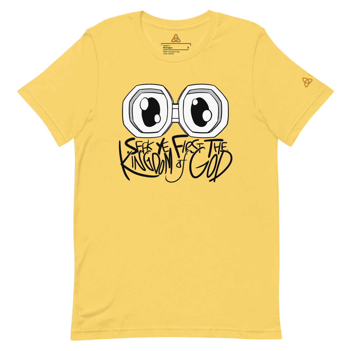 Seek Ye First the Kingdom T-Shirt in Yellow, front view – Matthew 6:33