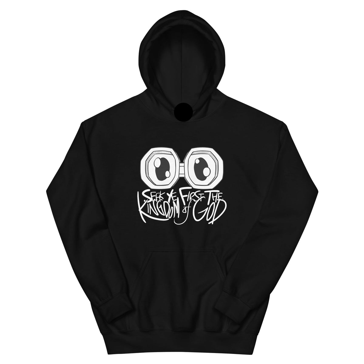 Seek Ye First the Kingdom Hoodie in Black, front view – Matthew 6:33