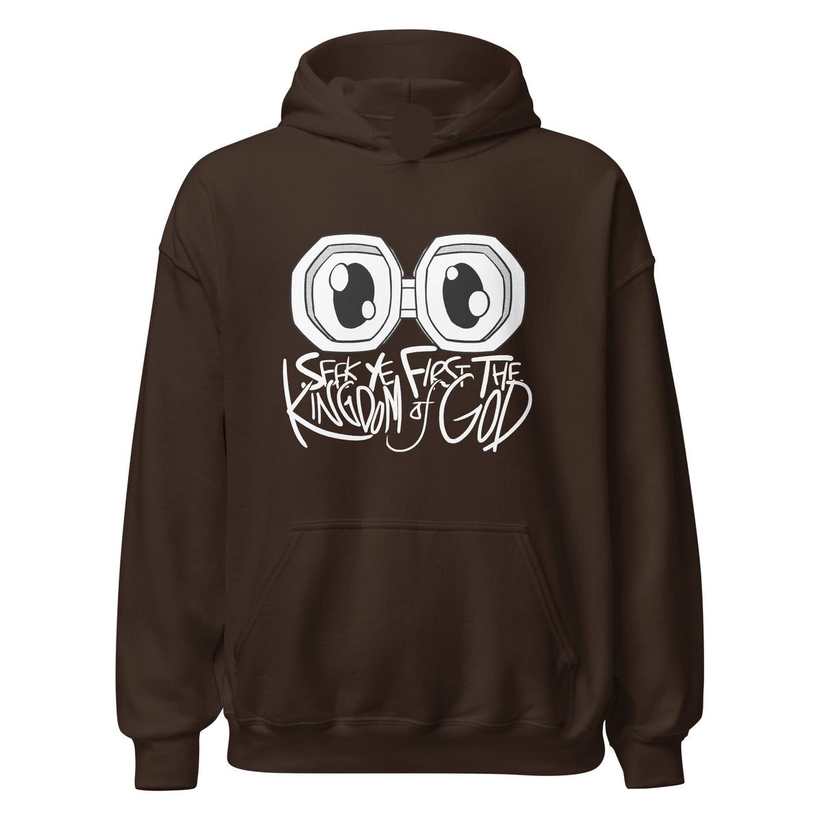 Seek Ye First the Kingdom Hoodie in Dark Chocolate, front view – Matthew 6:33