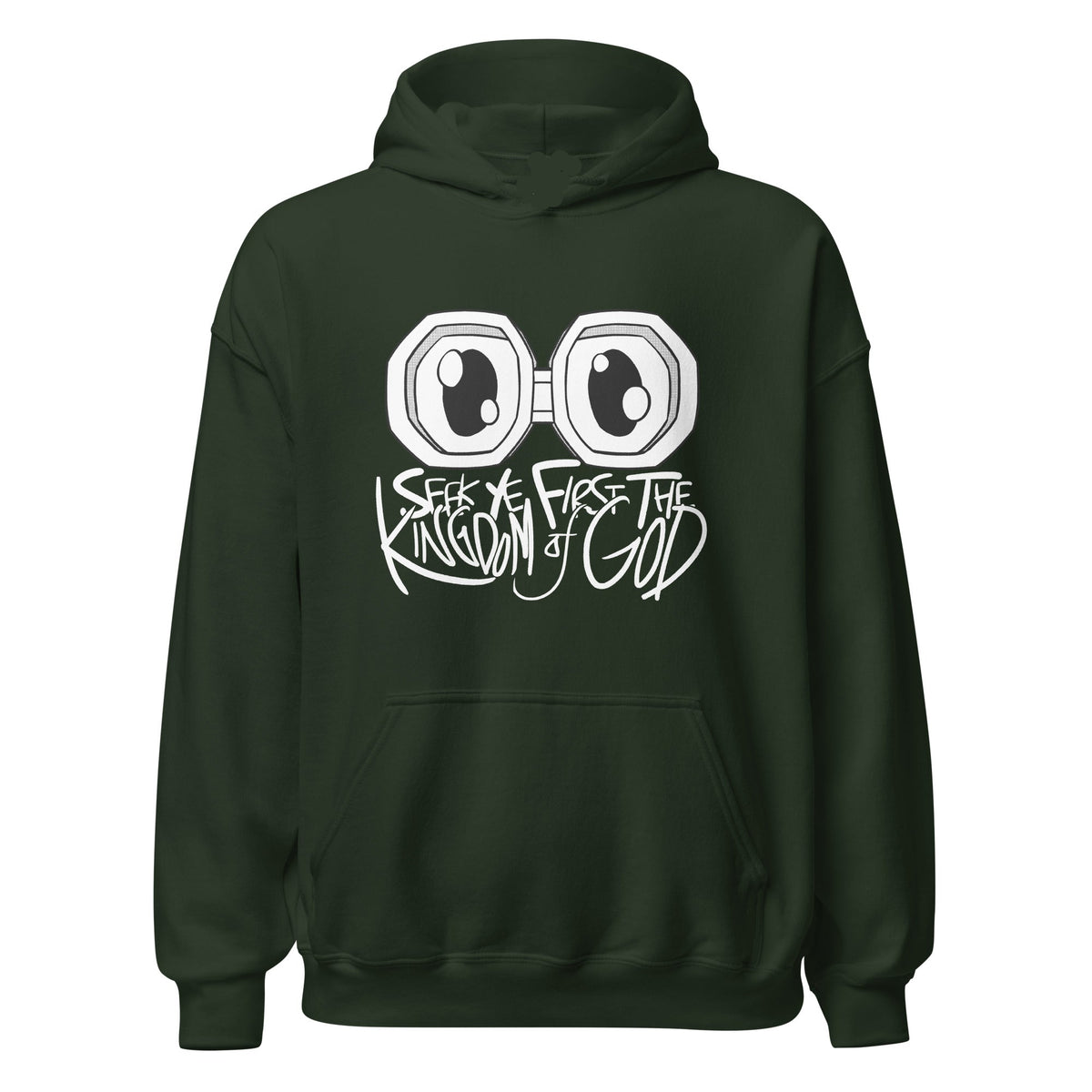 Seek Ye First the Kingdom Hoodie in Forest Green, front view – Matthew 6:33