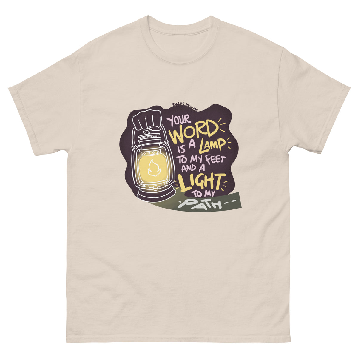 Thy Word Is a Lamp unto My Feet T-Shirt in Natural, front view – Psalm 119:105